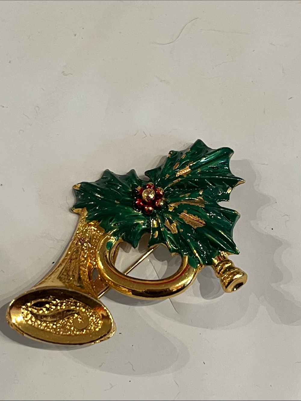 Vintage Gerry’s Christmas French horn brooch